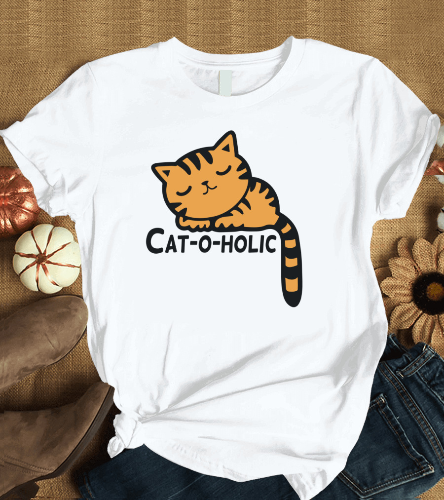 Cat-O-Holic Cute Sleeping Cartoon Cat T-Shirt
