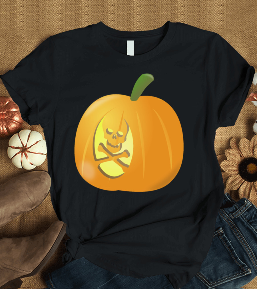 Skull and Crossbones Carved Halloween Pumpkin T-Shirt
