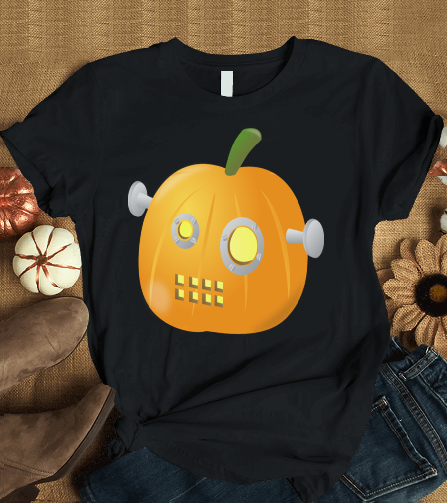 Pumpkin Bot with Robot Eyes and Bolts T-Shirt