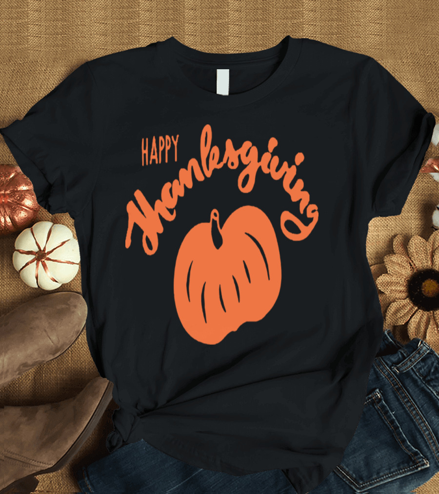Happy Thanksgiving Pumpkin Orange Text with Pumpkin T-Shirt