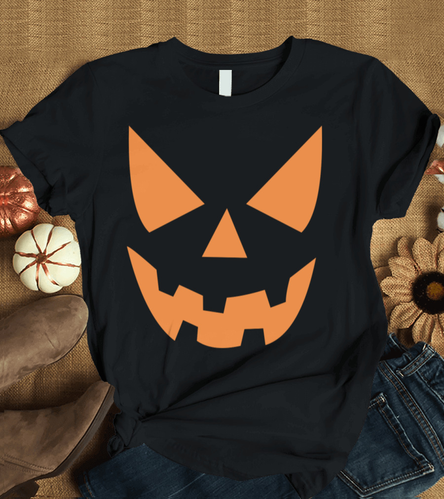 Creepy Pumpkin Face Halloween Jack O' Lantern Grin T-Shirt