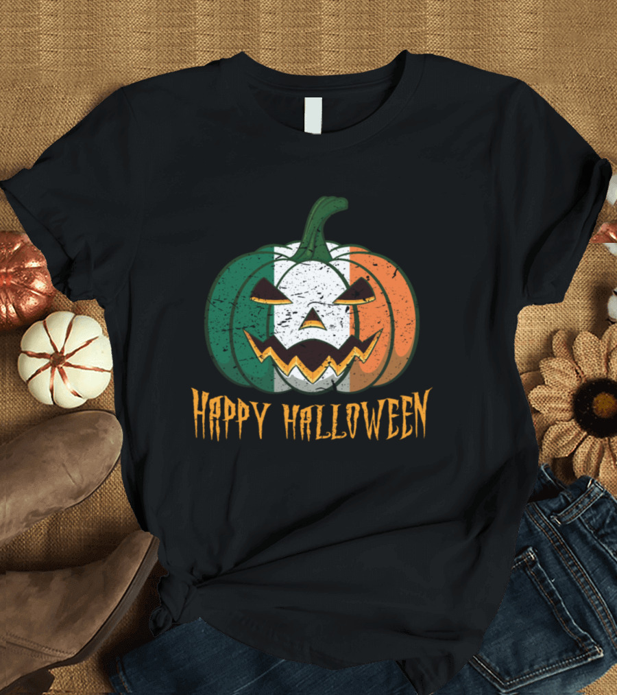 Happy Halloween Irish Flag Pumpkin Jack o Lantern T-Shirt