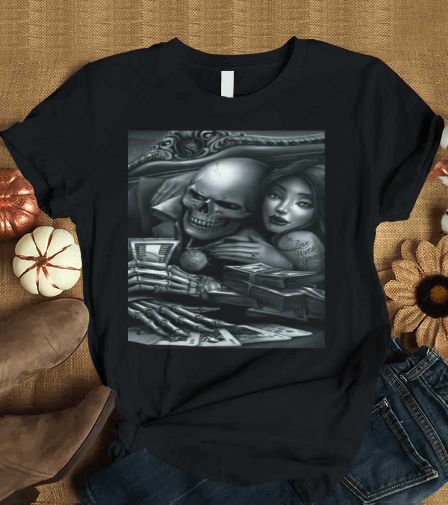 Skull and Cards Embrace In Love with the Game T-Shirt