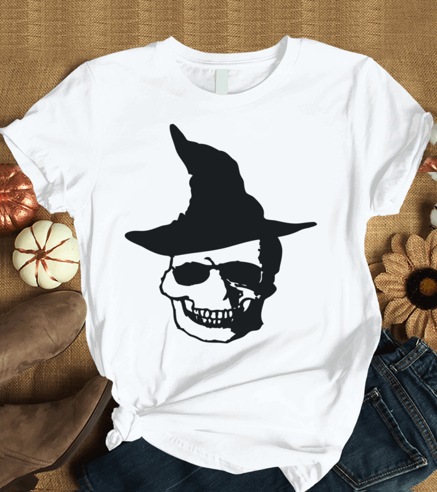 Halloween Skull With Witch Hat Spooky T-Shirt