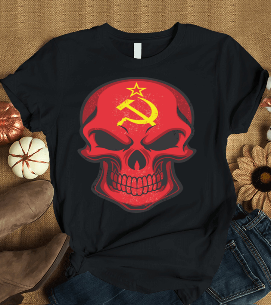 USSR Flag Hammer Sickle Red Skull T-Shirt
