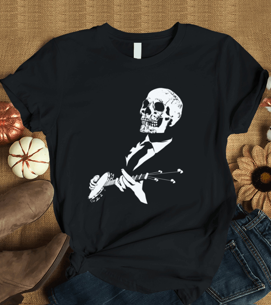 Banjo Playing Skull Musician in Suit T-Shirt