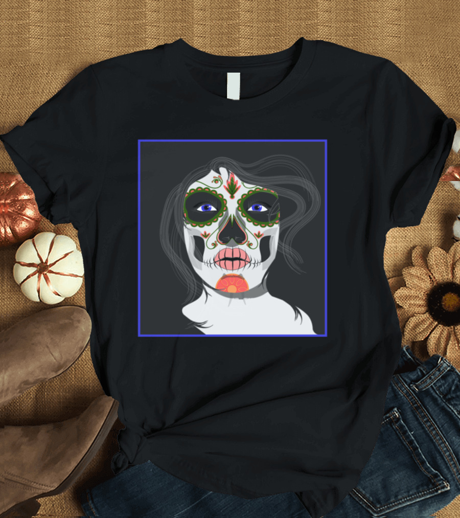 Santa Muerte Lady of Holy Death Folk Religious Calavera Face T-Shirt