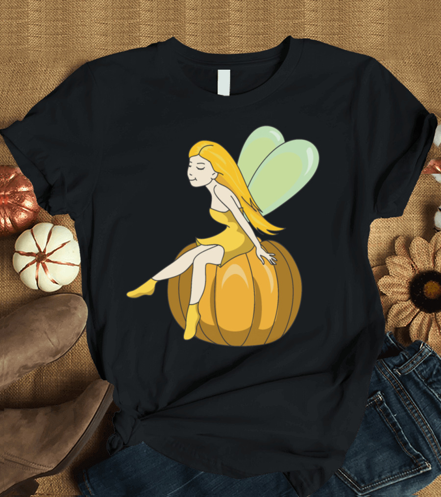Halloween Elf Pumpkin Fairy Sitting on Jack-o'-Lantern T-Shirt
