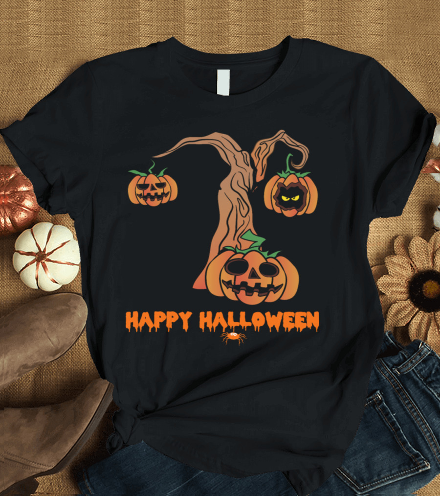 Happy Halloween Pumpkin Monster Tree Scary Face T-Shirt