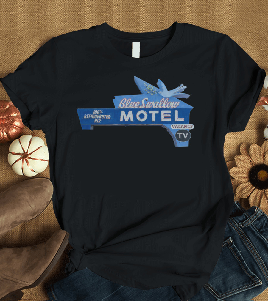 Blue Swallow Motel Route 66 100 Percent Refrigerated Air Vacancy TV T-Shirt
