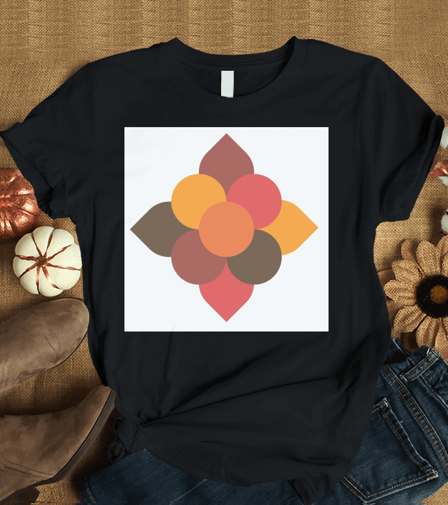 Mandala Geometric Flower Pattern in Autumn Colors T-Shirt