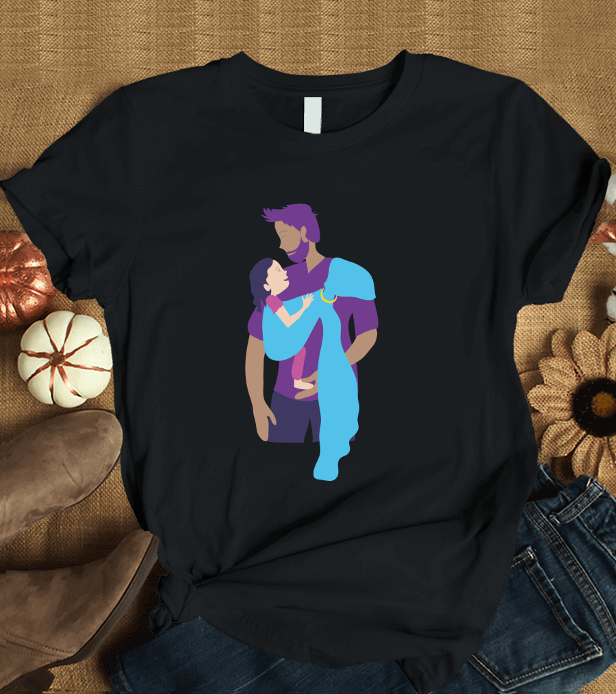 Peaceful Papa Babywearing Dad with Child in Blue Sling T-Shirt