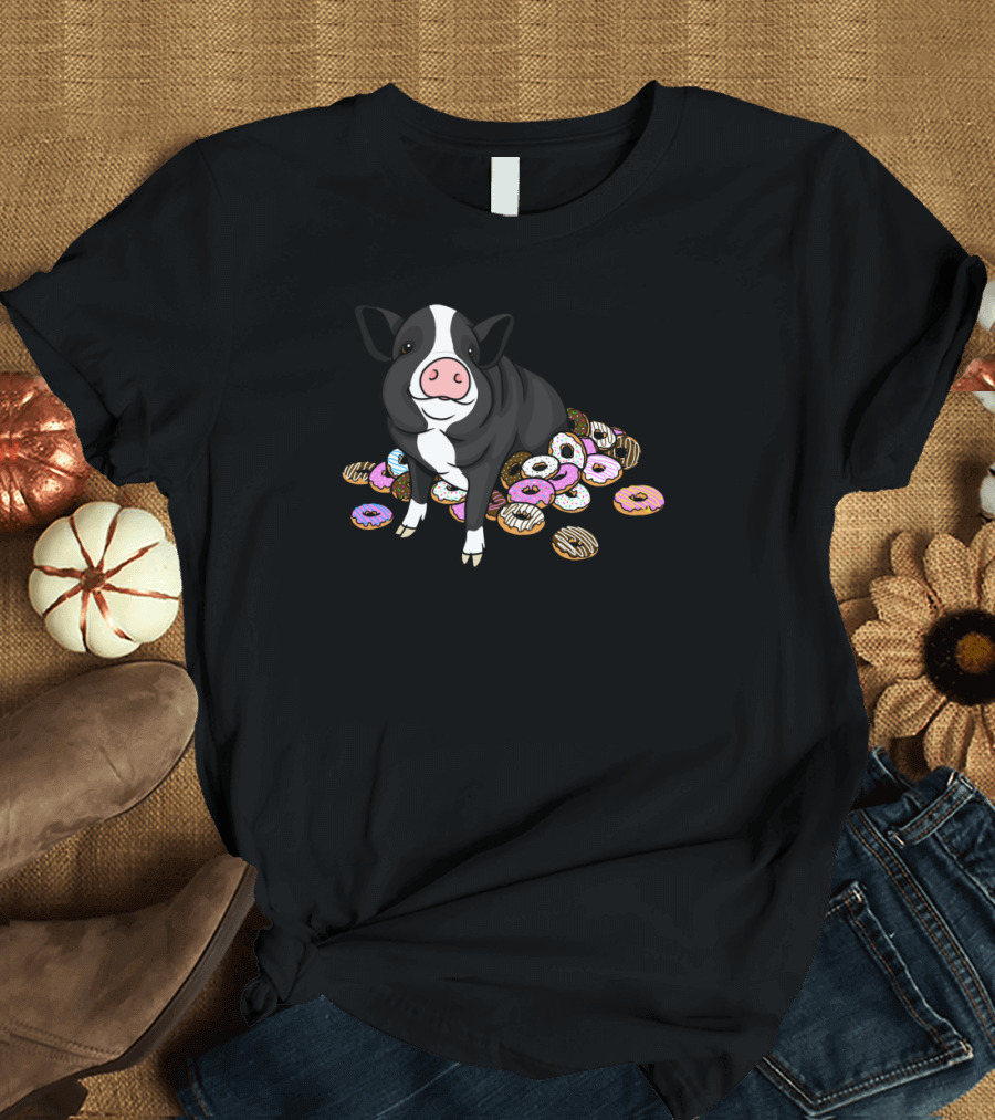 Pig Surrounded by Colorful Donuts Party Again T-Shirt