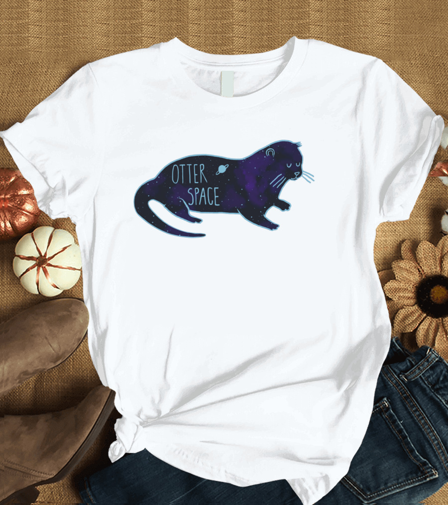 Otter Space Cosmic Otter with Stars and Planet T-Shirt