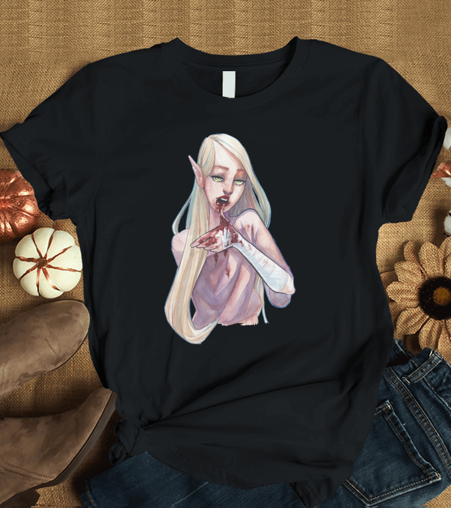 Blood Elf Bad Pun Intended Fantasy Art with Pale Elf Character and Blood Elements T-Shirt