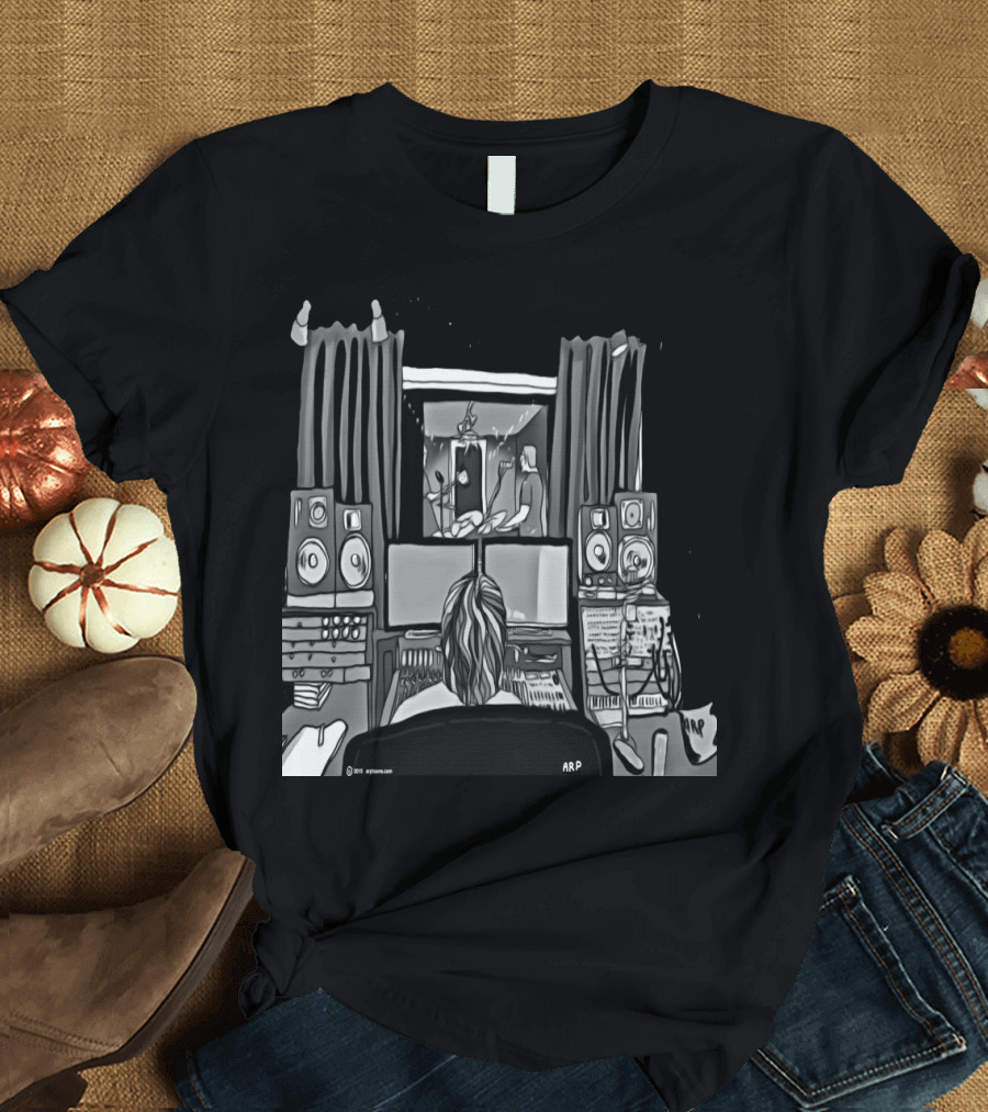 Davids Studio Music Production Artwork with ARP Monitors and Sound Equipment T-Shirt