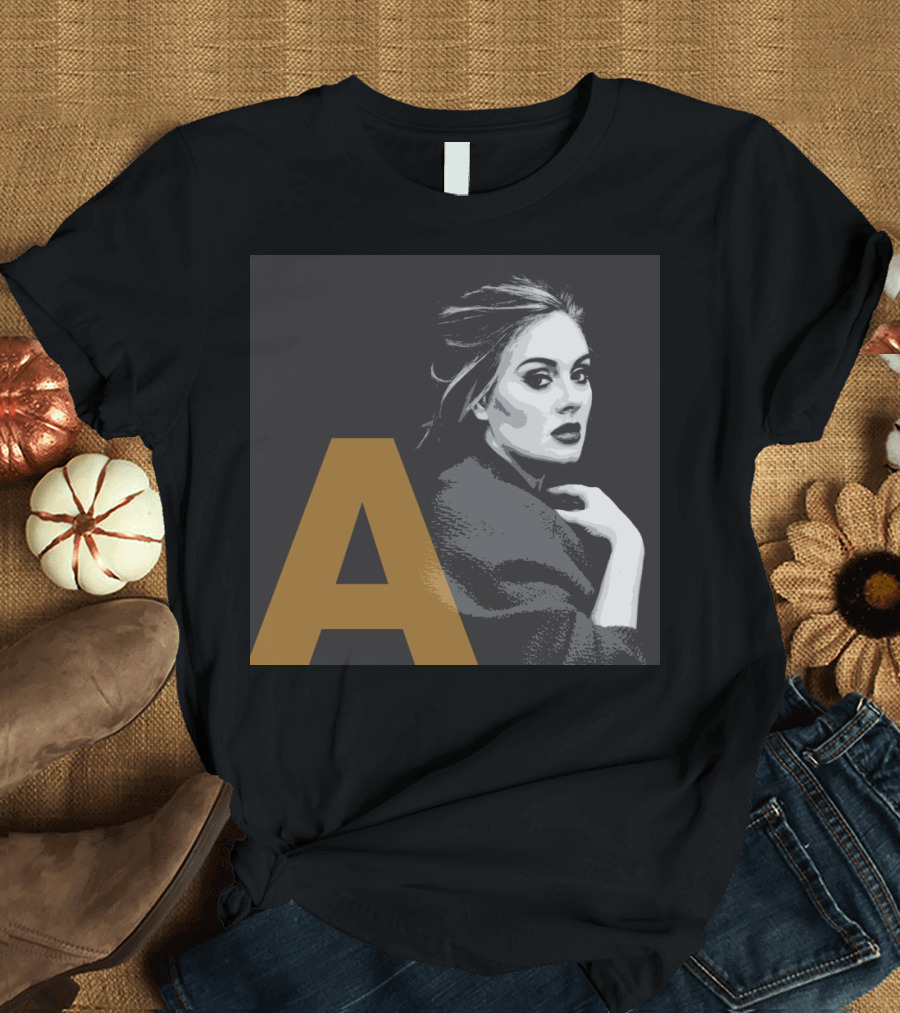Adele Portrait with Large Golden A Initial T-Shirt