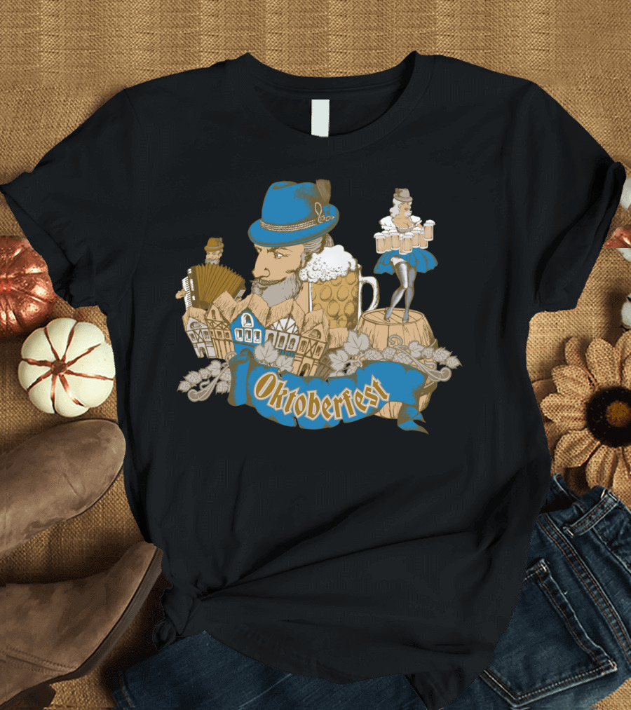 Oktoberfest Beer Party with Traditional Bavarian Elements and Beer Mug T-Shirt