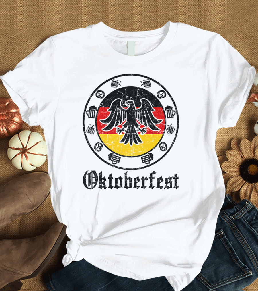 Oktoberfest German Flag Eagle with Beer Stein Icons T-Shirt