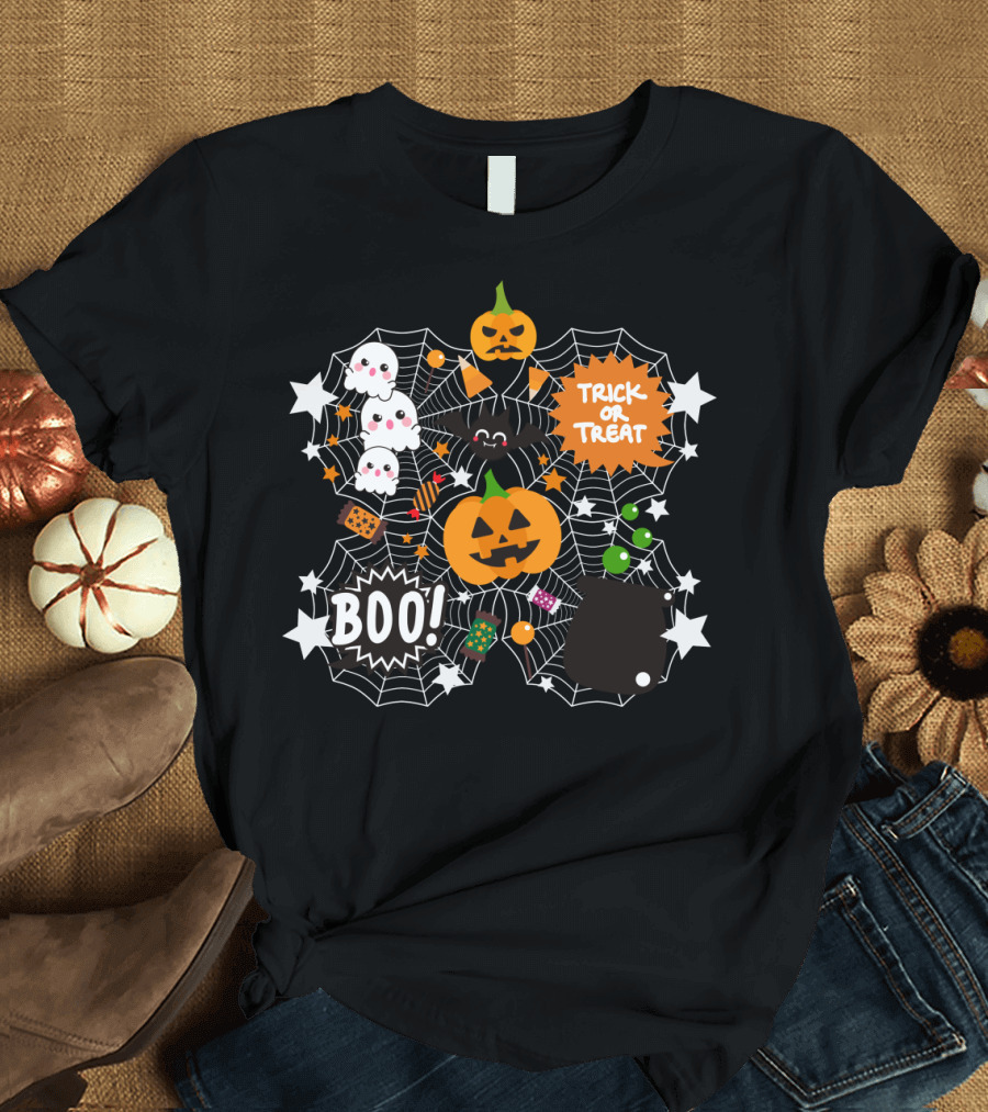 Halloweb Spooky Pumpkin Ghosts Trick or Treat Boo Spiderweb Halloween T-Shirt