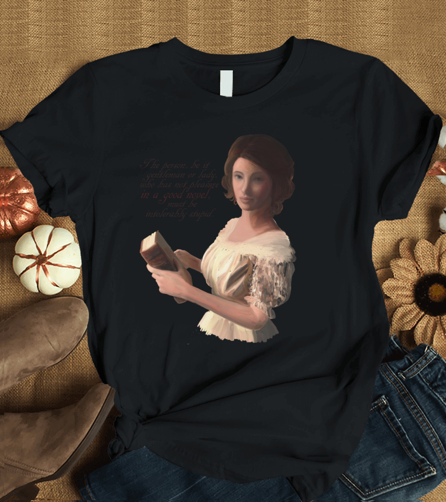 'Jane Austen Quote Portrait with Book Reading Happiness Insight' T-Shirt