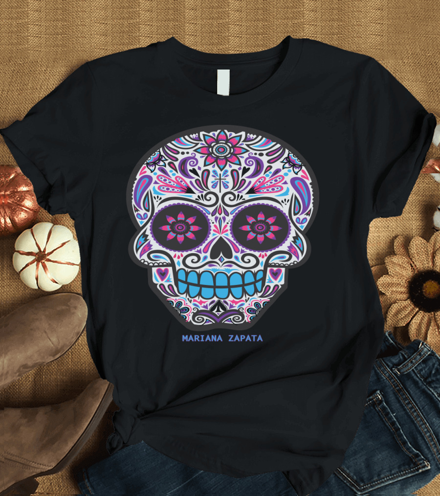 Mariana Zapata Candy Skull Colorful Floral T-Shirt