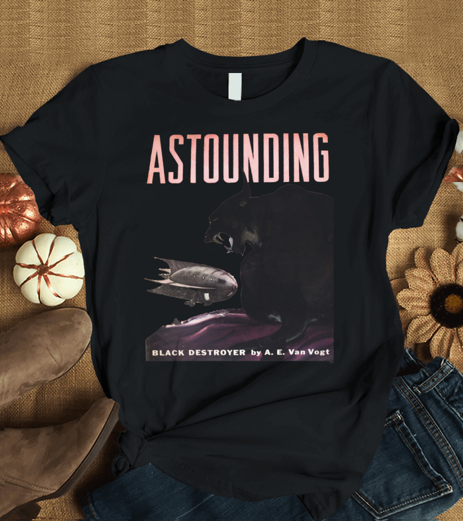 Astounding Black Destroyer by A.E. Van Vogt Sci-Fi Classic Cover with Creature and Airship T-Shirt