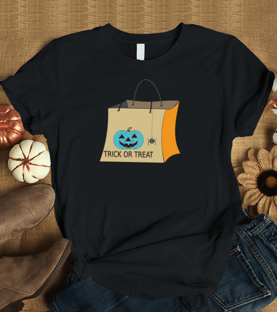 Teal Pumpkin Trick or Treat Bag with Spider for Halloween Awareness T-Shirt