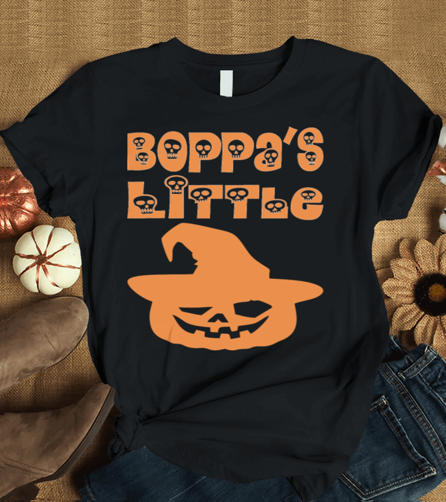 Boppas Little Pumpkin Halloween Skull Typography Jack-O'-Lantern Hat T-Shirt