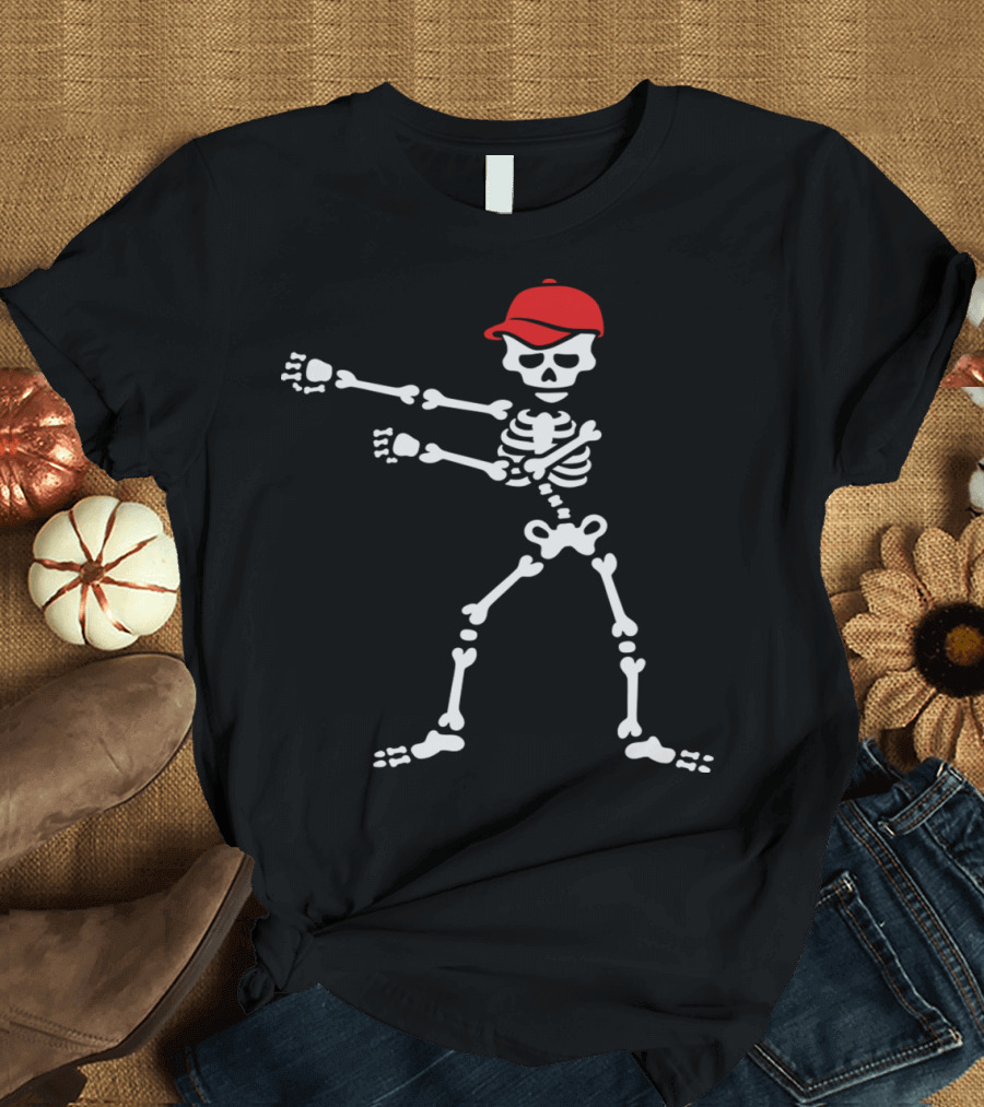 Floss Dance Skeleton with Red Baseball Cap T-Shirt