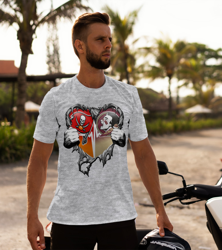 Tampa Bay Buccaneers Florida State Seminoles Heart Symbol Xatt025 T-Shirt