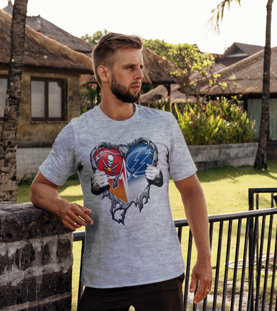 Tampa Bay Buccaneers And Tampa Bay Lightning Heart T-Shirt