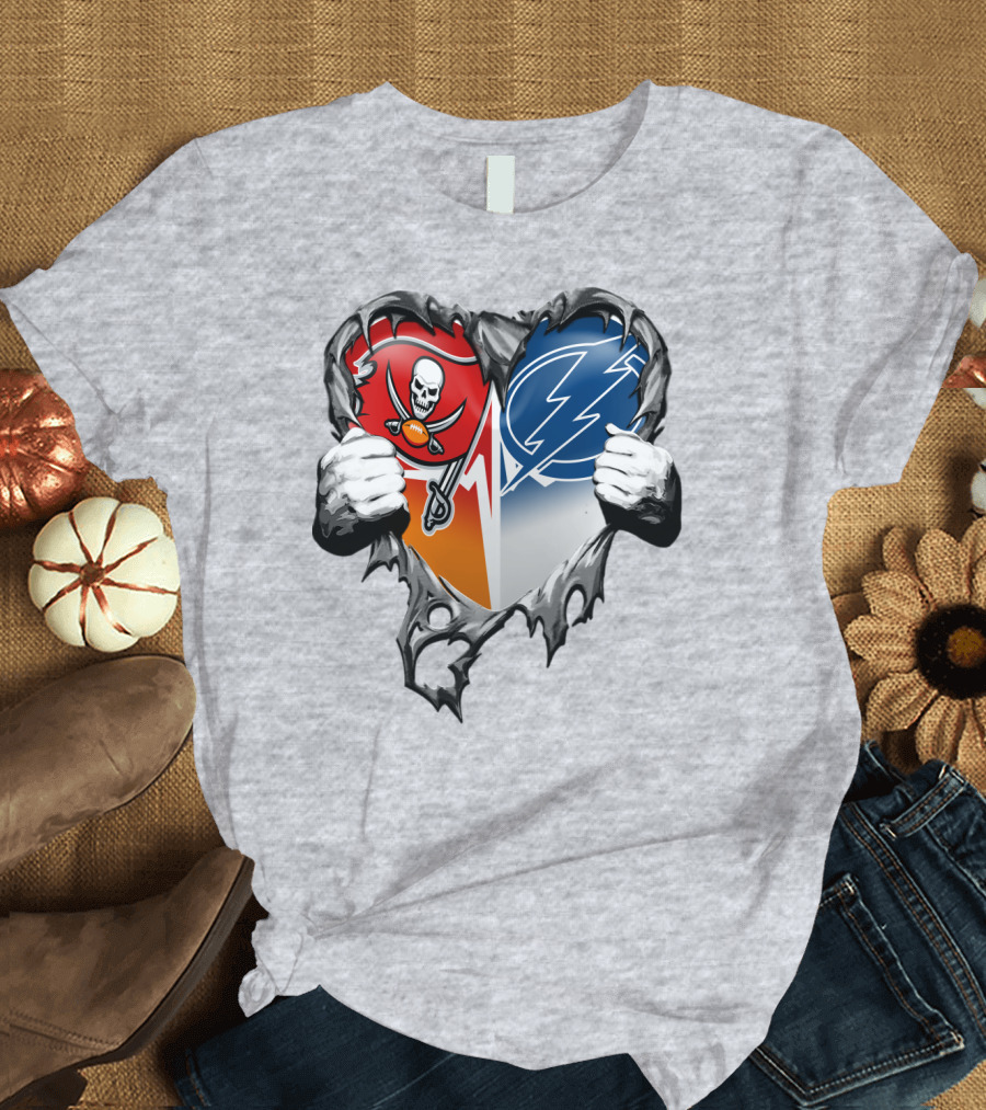 Tampa Bay Buccaneers And Tampa Bay Lightning Heart T-Shirt
