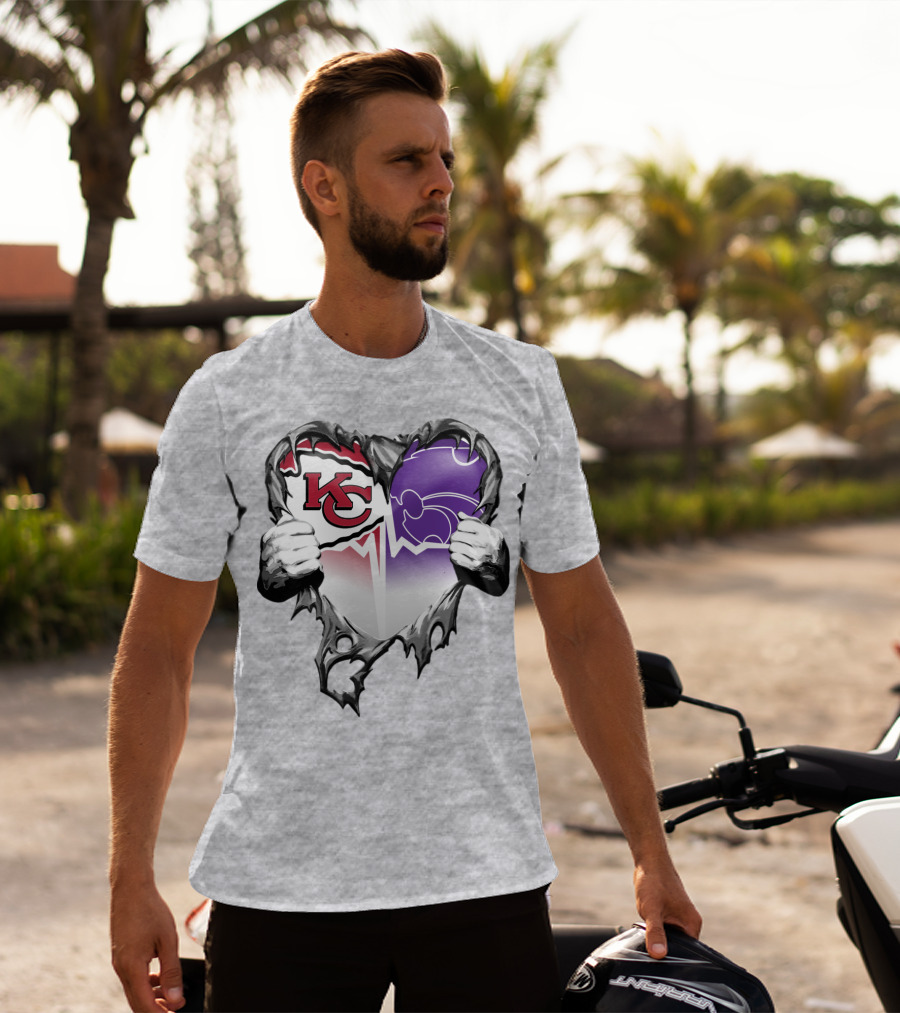 Kansas City Chiefs And Kansas State Wildcats Heart T-Shirt