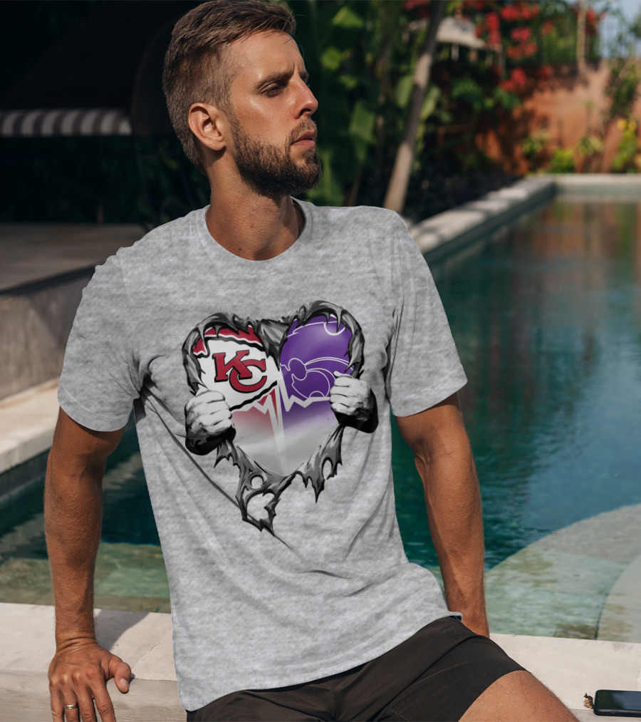 Kansas City Chiefs And Kansas State Wildcats Heart T-Shirt