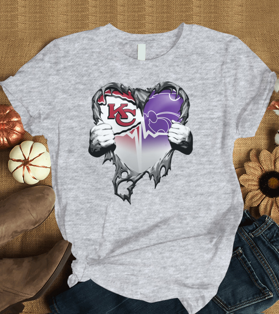 Kansas City Chiefs And Kansas State Wildcats Heart T-Shirt