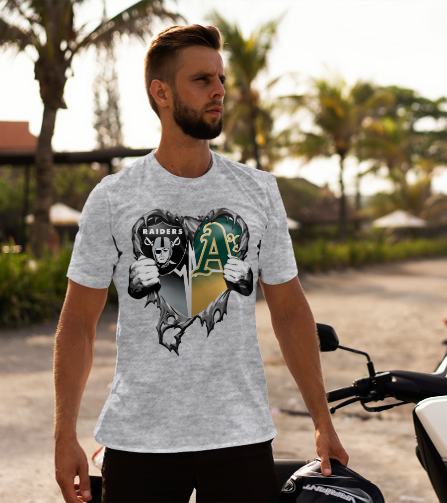 Raiders A's Heart Torn Football And Baseball Fans T-Shirt