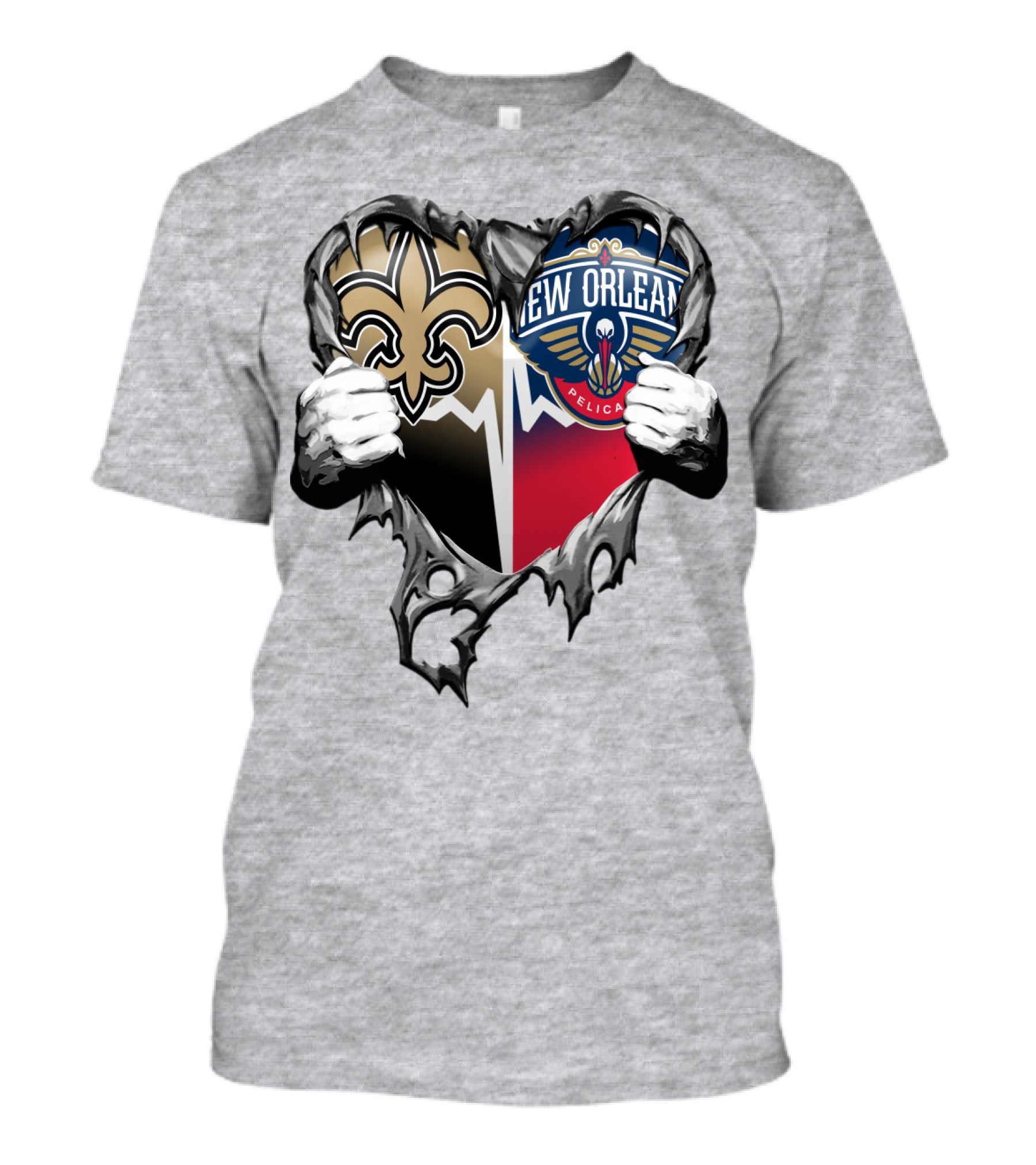 New Orleans Saints Pelicans Heart Tear T-Shirt