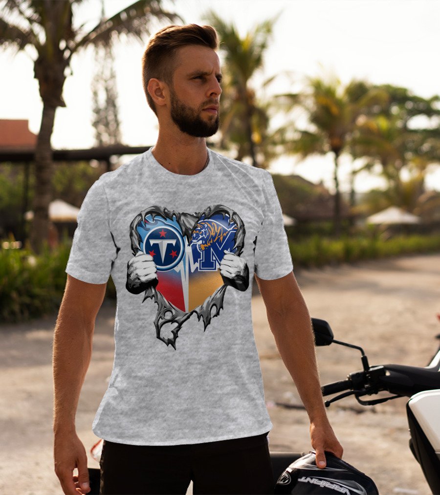 Tennessee Titans And Memphis Tigers Heart Design Xatt129 T-Shirt