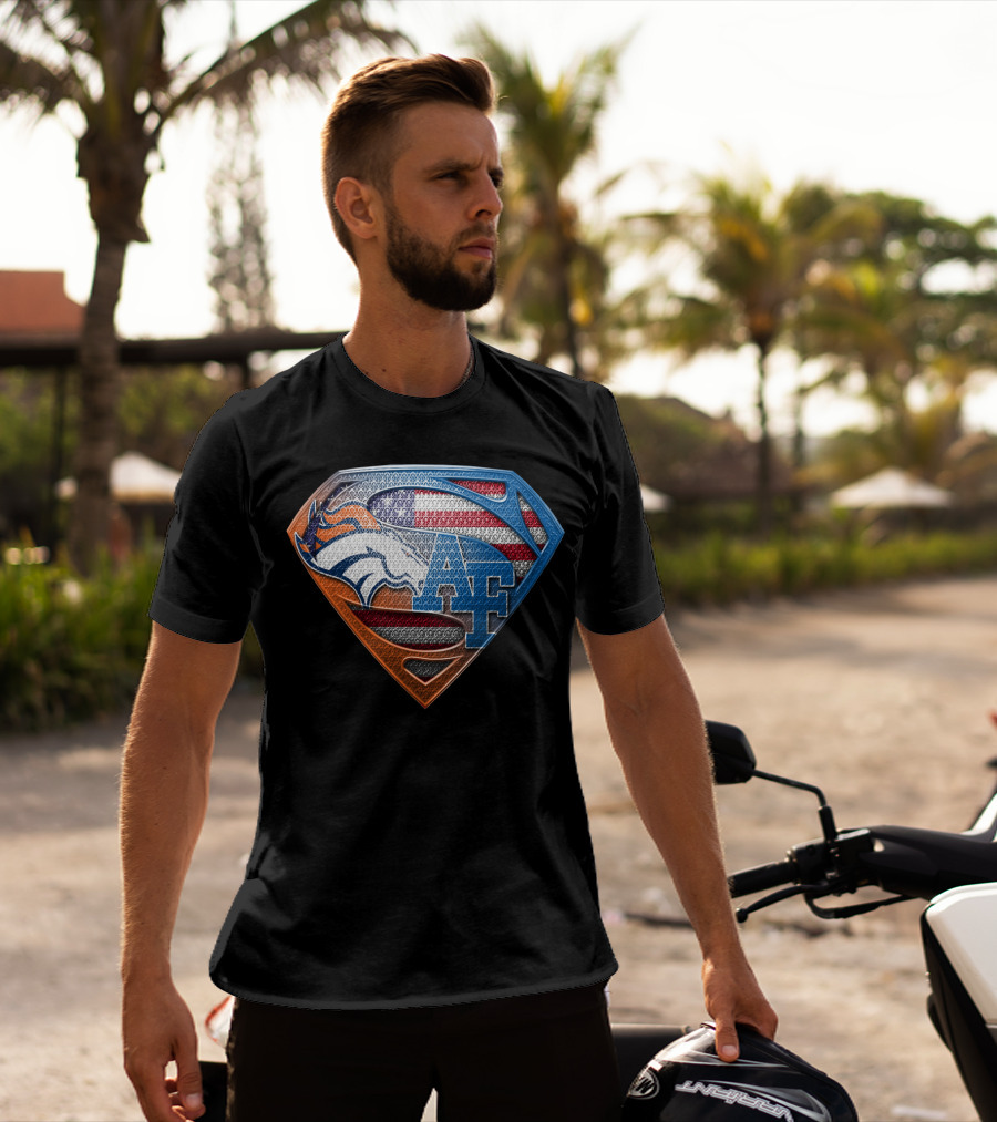 Denver Broncos Air Force Usa Flag Shield T-Shirt