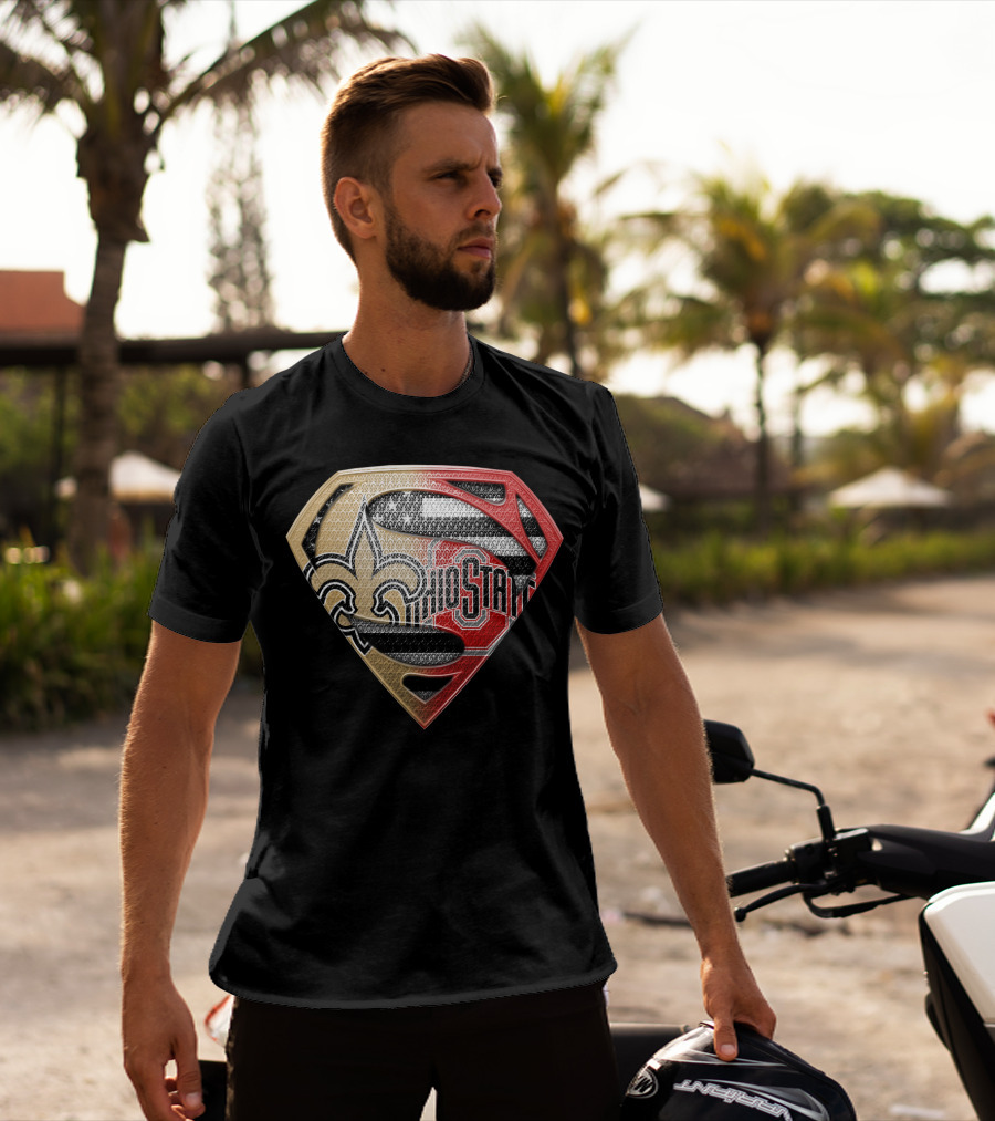 Ohio State Buckeyes New Orleans Saints Superman Logo Fusion T-Shirt