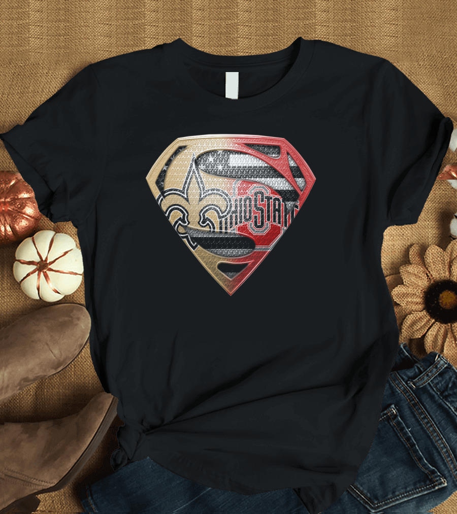 Ohio State Buckeyes New Orleans Saints Superman Logo Fusion T-Shirt