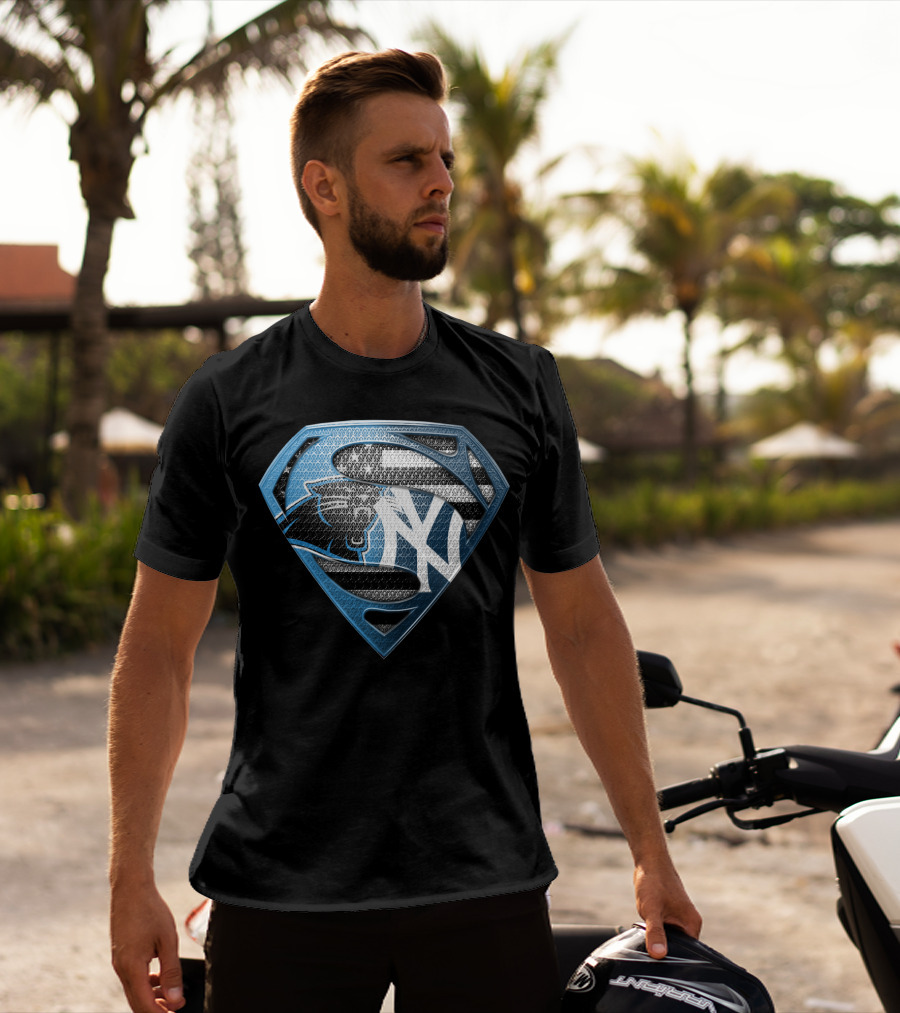 New York Yankees Carolina Panthers Superman Logo Mashup T-Shirt