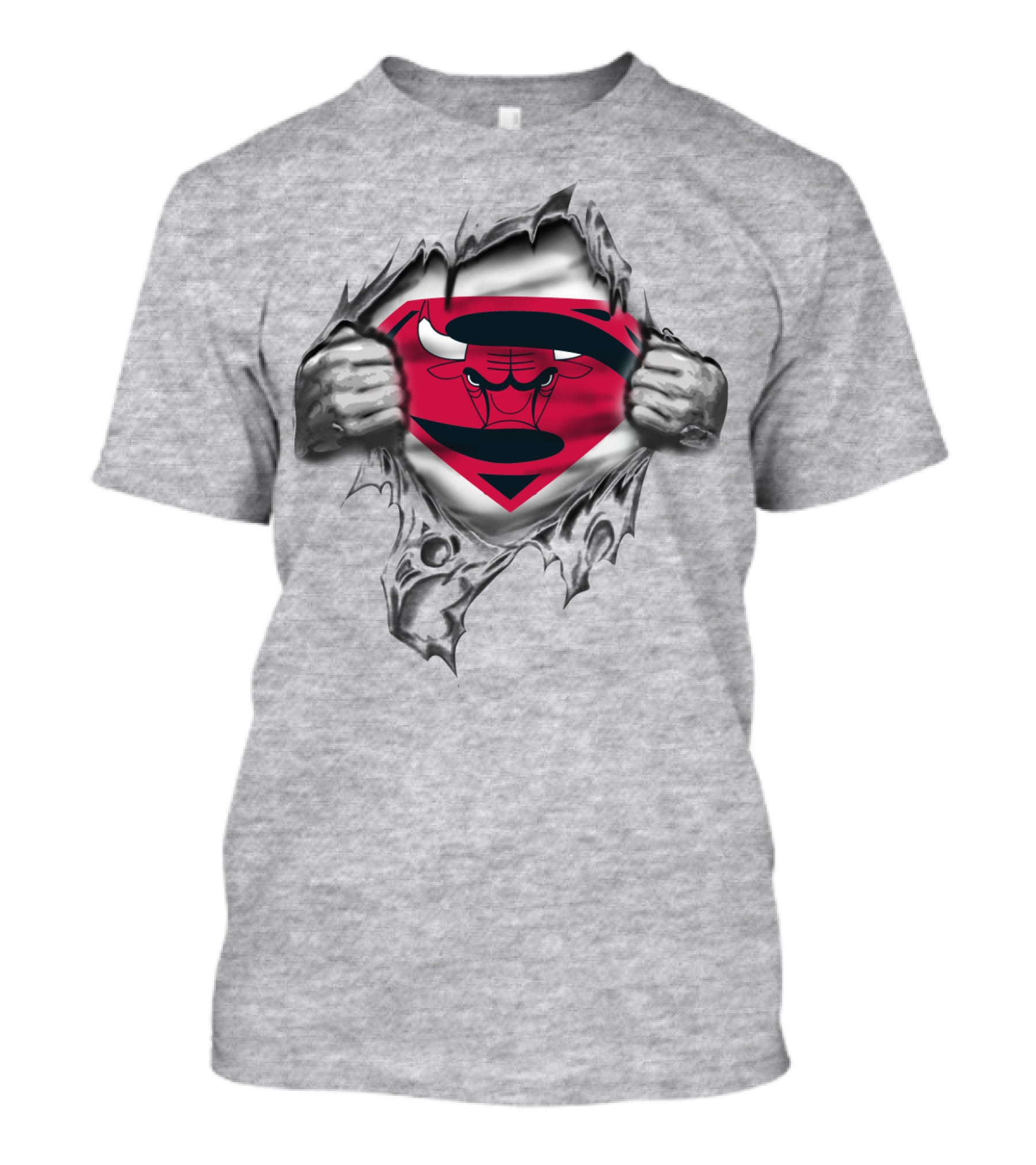 Superman Chicago Bulls Logo Mashup On Ripped Gray T-Shirt
