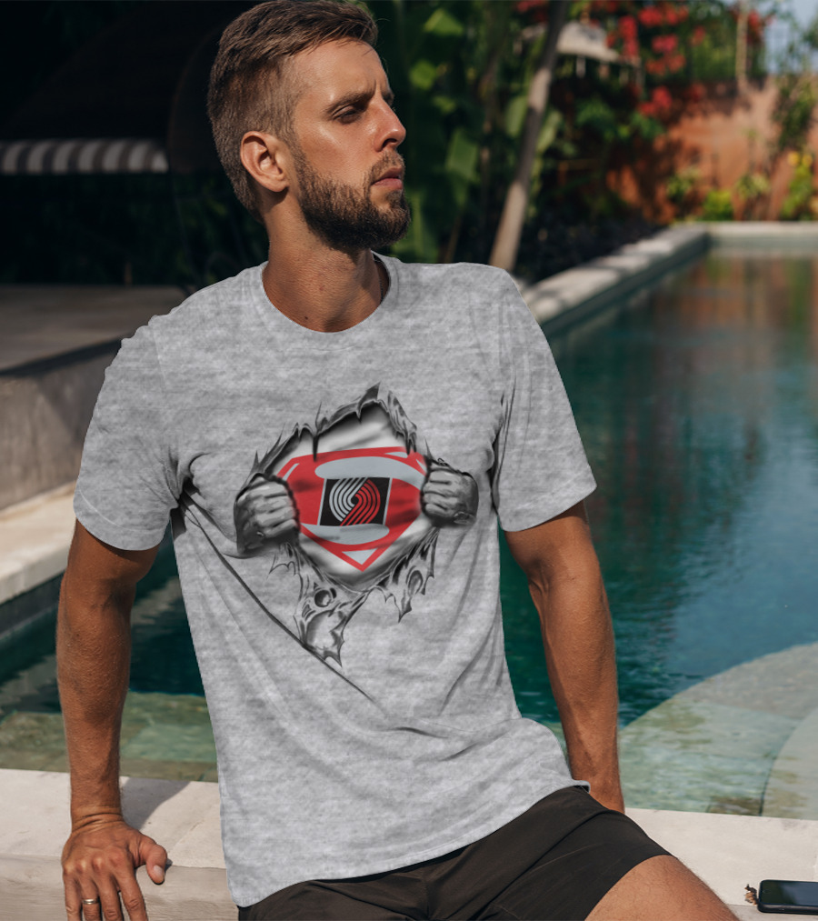 Superman Ripping Shirt Portland Trail Blazers Logo Mashup T-Shirt