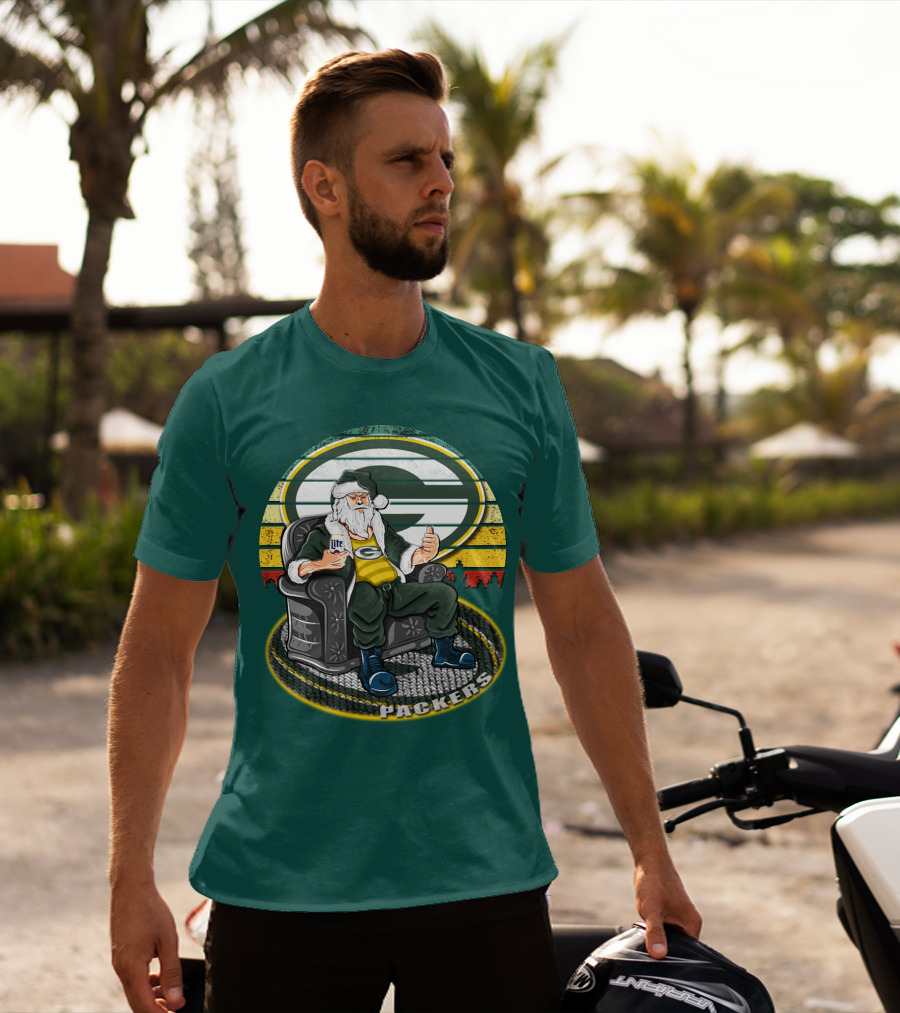 Green Bay Packers Santa Sitting With Beer T-Shirt