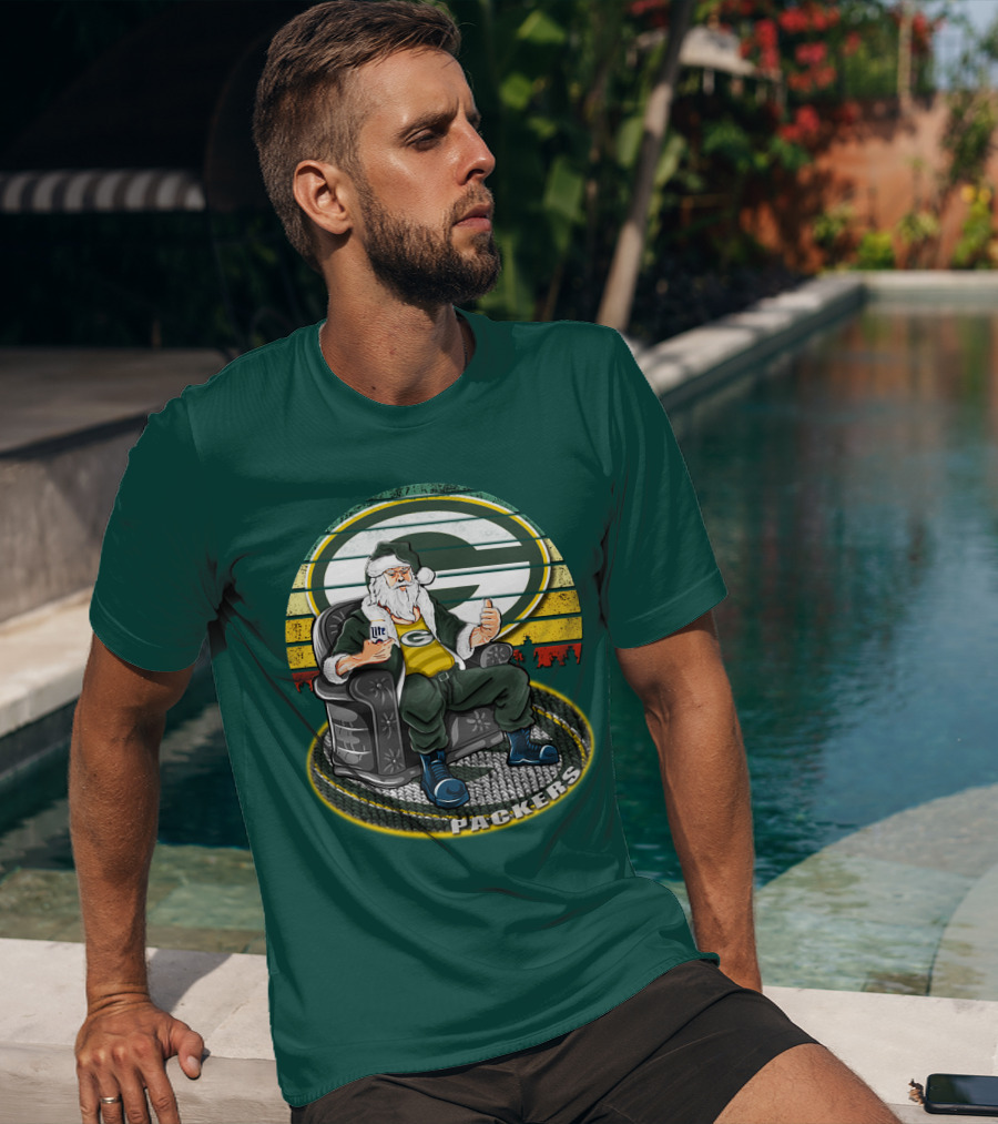 Green Bay Packers Santa Sitting With Beer T-Shirt