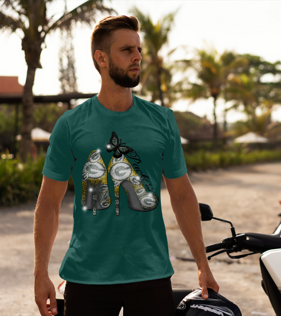 Green Bay Packers High Heels With Butterfly T-Shirt