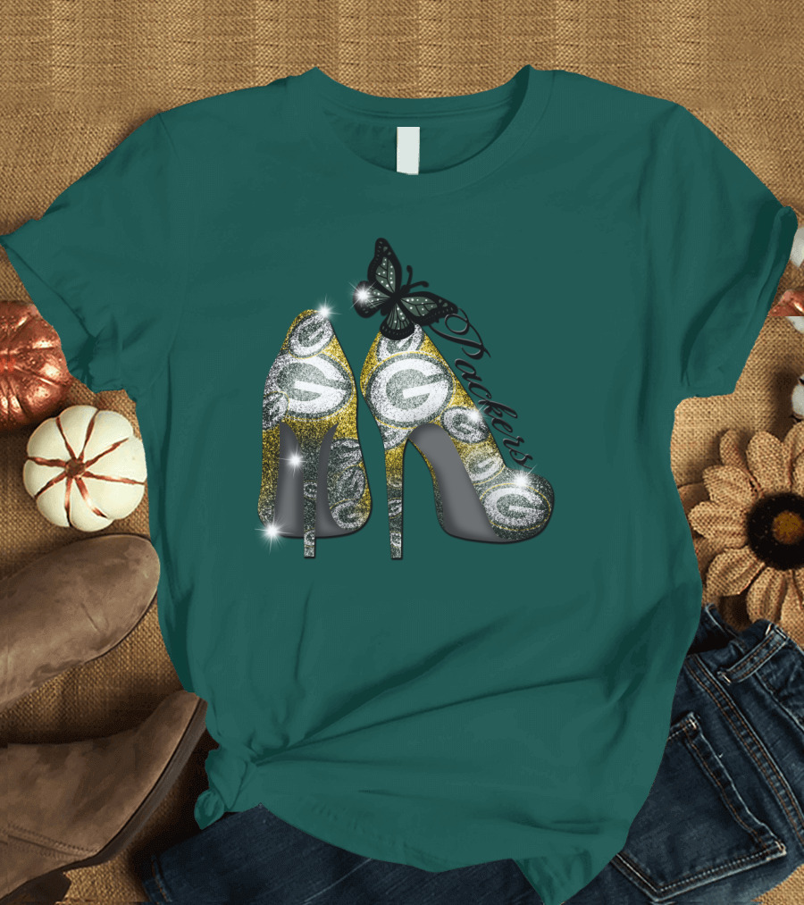 Green Bay Packers High Heels With Butterfly T-Shirt