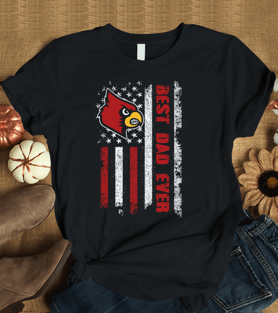 Evd 048 Best Dad Ever Louisville Cardinals Flag Stripes T-Shirt